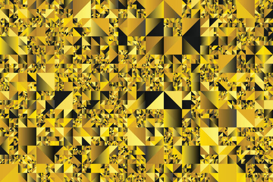 Golden geometric pattern with triangles and squares, gradient shading yellow black