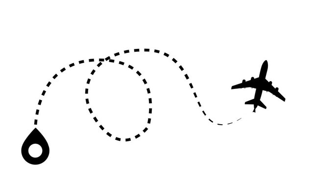 Minimalist aircraft travel map animation, flight path animation, featuring black airplane silhouette tracking, creative flight route line drawing sequence overlay  modern tourism business design. 4k