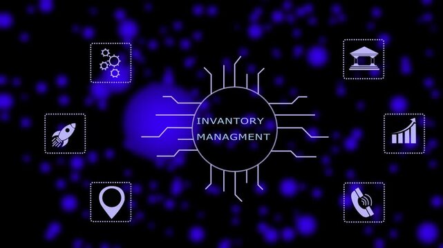 "inventory management button in business man on a futuristic, abstract wave technology on black background. Abstract neon Hud knowledge ability business graph icon Glowing neon