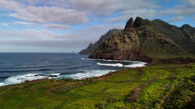 Aerial approach to Punta del Fronton, Punta del Hidalgo, Tenerife