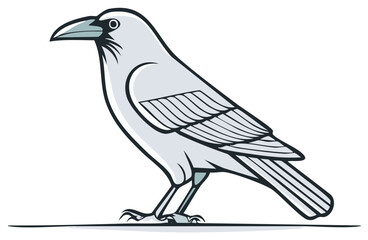 Fototapeta premium Stylized light grey crow standing on a simple line, clean graphic illustration