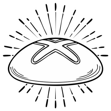 Fresh Baked Bread Line Art Vector Illustration Artisan Loaf with Rays Hand Drawn Isolated