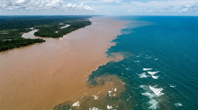Amazon river delta meeting atlantic ocean aerial view brazil