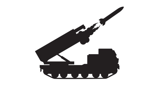 Military Vehicle Launching Missile Black Silhouette artillery