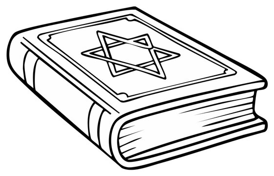 Illustrated book with Star of David, religious symbol outline