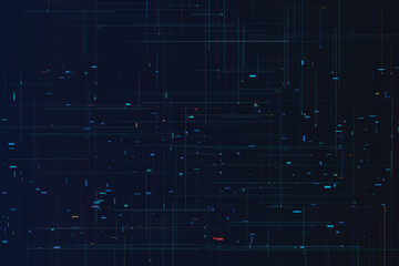 Glowing blue circuit grid with neon tech node connections on dark background, tech nodes neon, blue lines © Solaiman77