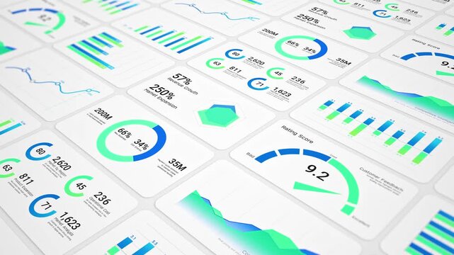 Business intelligence and financial performance analysis report on white background, animated infographic bar chart loop, investment data analytic graph dashboard, enterprise market statistics trend