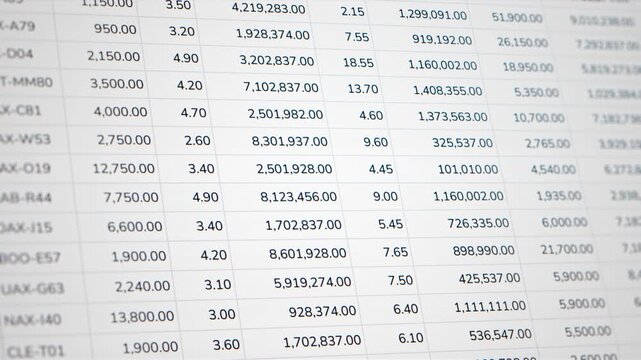 Closeup financial income table and accounting document, business sale revenue data analysis spreadsheet, trading company investment profit statistic report, corporate stock market cost statement sheet
