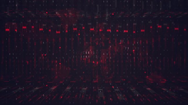Abstract Digital Glitch Effect Background With Red And Green Glowing Vertical Lines.