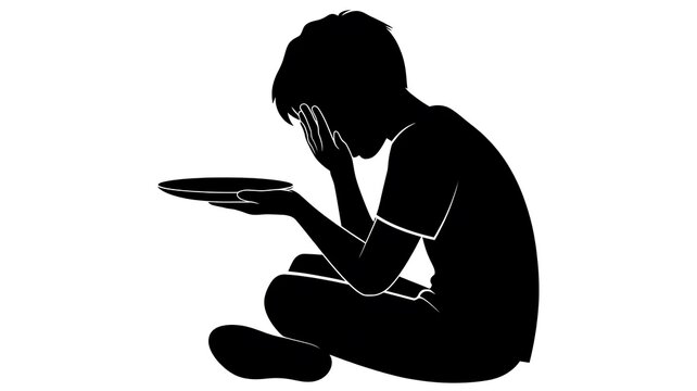 Hungry child silhouette expressing poverty and social hardship concept