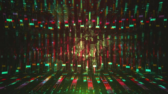 Abstract Digital Matrix Background with Glowing Data Streams.