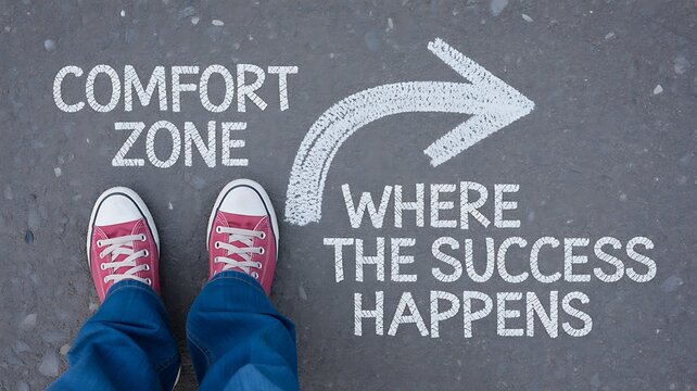 Person standing at comfort zone boundary with success motivation concept
category: business
type: photo