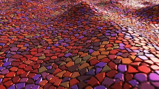 Abstract shimmering surface composed of colorful mosaic tiles with a flowing, undulating pattern for background use