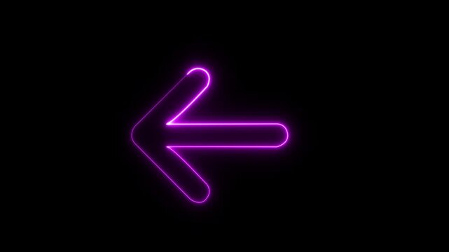Neon arrow right to left direction concept . Arrow pointing right side, beautiful left side neon arrow icon animation on black background. 4K abstract neon arrow 4k Animation video on Black Background