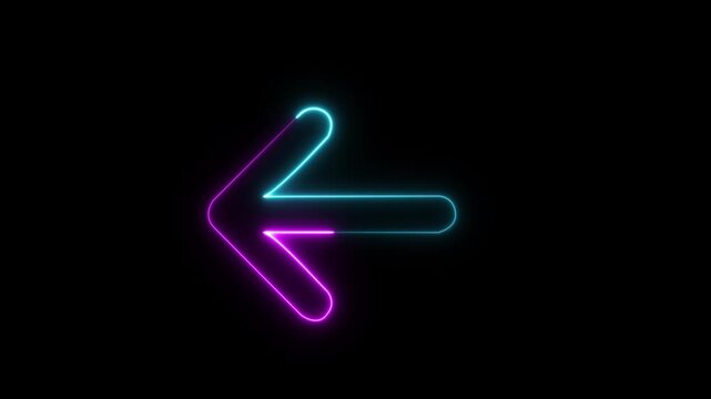 Neon arrow right to left direction concept . Arrow pointing right side, beautiful left side neon arrow icon animation on black background. 4K abstract neon arrow 4k Animation video on Black Background
