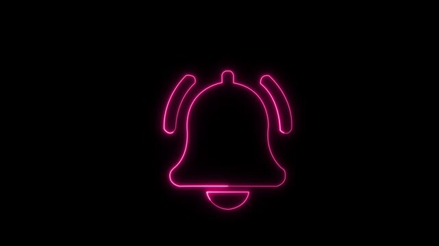 A bright neon notification bell icon rings to signal a new digital alert. Ideal for digital social media, Glowing neon notification 4k Animation video on Black Background