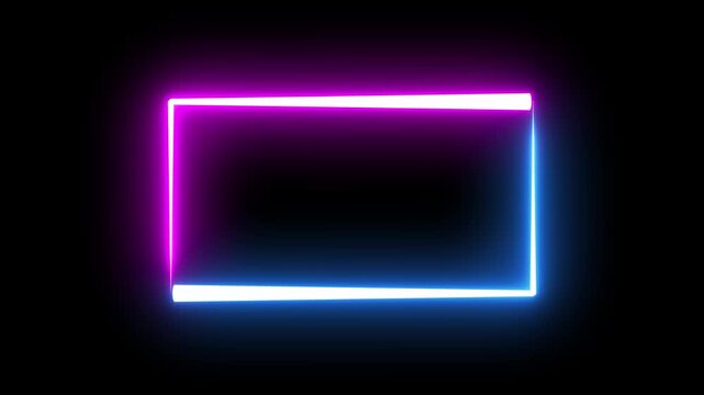 Abstract blue and pink glowing neon rectangle frame border on black background