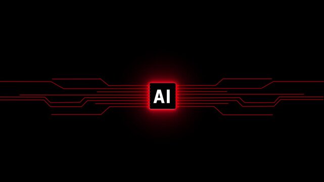 Animation of Cyan digital AI logo with futuristic technology. Chat with AI or artificial 4k Animation video on Black Background