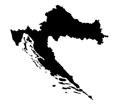 Vector map of Croatia, a country in Central Europe. Detailed black silhouette, isolated on white background.