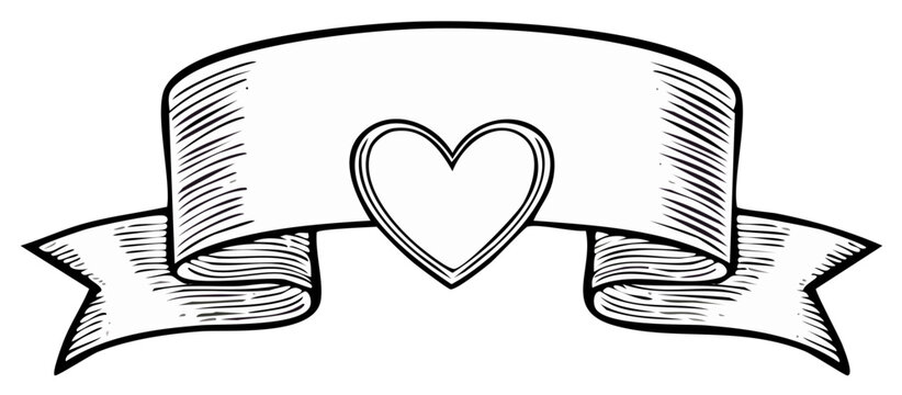Elegant banner illustration with heart shape detail for love and romance themes hand drawn vintage style