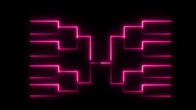 Glowing neon or outline championship single elimination tournament bracket or tree diagram isolated on neon .red color neon line 4k Animation video on Black Background