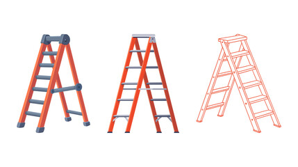Set of industrial ladders in orange and grey colors with climbing industrial construction equipment illustration isolated maintenance portable extension professional © Sahazadi