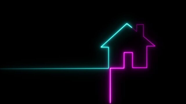 Neon line home icon. Neon line Cool linear animated 4k Animation video on Black Background