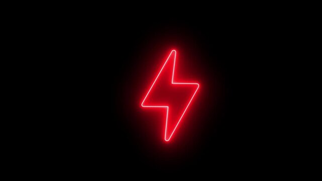Energy neon electricity lighting bolt sign icon. neon battery charging icon animation. 4k Animation video on Black Background