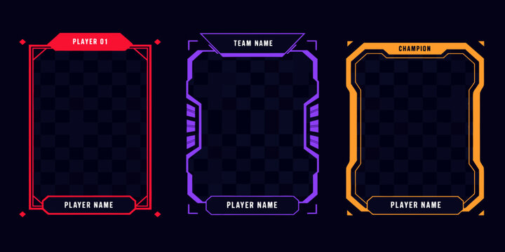 Futuristic gamer profile frames with neon accents for esports and gaming