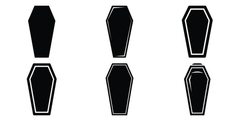 Collection of coffin standing upright silhouette icon set. Happy Halloween icon Vector illustration on white background. © Bhabas