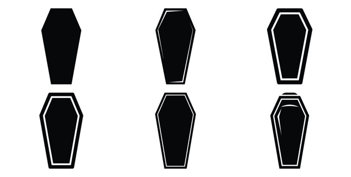 Collection of coffin standing upright silhouette icon set. Happy Halloween icon Vector illustration on white background.