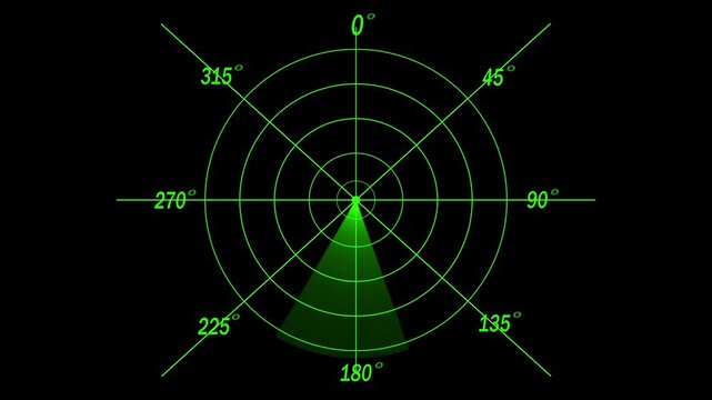 4k Green radar screen display with directional lines and concentric circles on black background Keywords: radar, screen, display, technology,