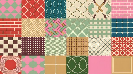 Fototapeta premium Set of colorful geometric patterns in a grid layout for modern design and textile projects