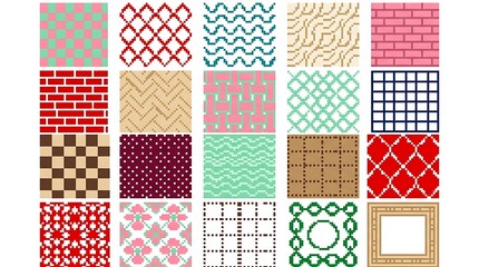 Obraz premium Set of colorful pixel art geometric seamless patterns for digital design and artistic craft projects