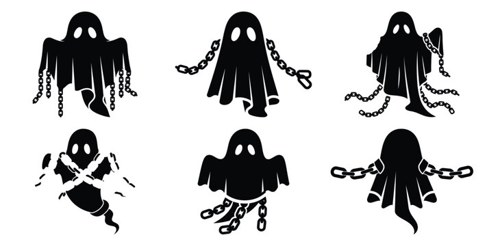 Collection of ghost with chains silhouette icon set. Happy Halloween icon Vector illustration on white background.
