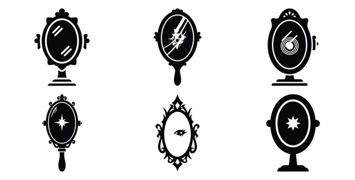 Collection of magic mirror silhouette icon set. Happy Halloween icon Vector illustration on white background.