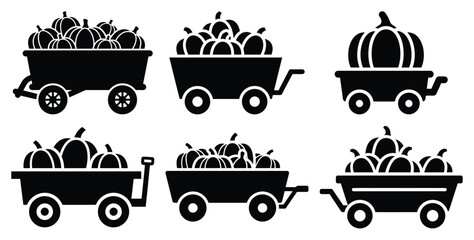 Collection of pumpkin wagon silhouette icon set. Happy Halloween icon Vector illustration on white background. © Bhabas