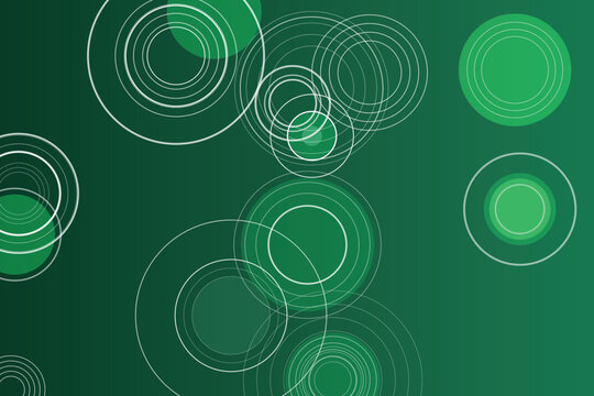 Overlapping white circles and green circles on a dark green gradient background, abstract