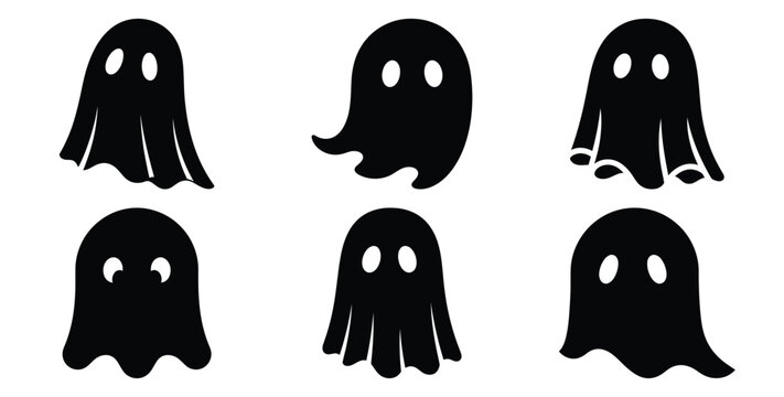 Collection of tiny ghost silhouette icon set. Happy Halloween icon Vector illustration on white background.