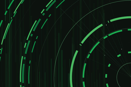 Green digital interface with circular graphs and data streams technology