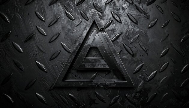 A dark metal plate with a raised triangular pattern