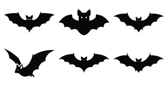 Collection of bat sitting silhouette icon set. Happy Halloween icon Vector illustration on white background.