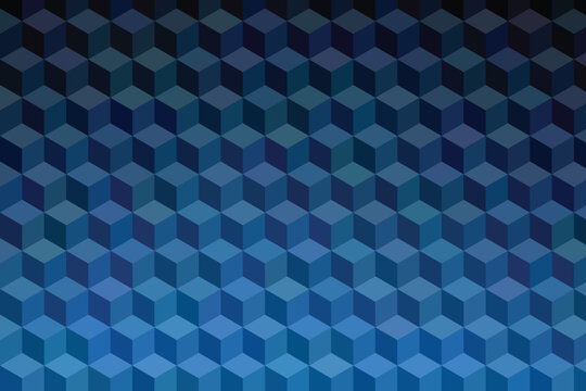 Seamless pattern of isometric blue cubes with gradient shading abstract background