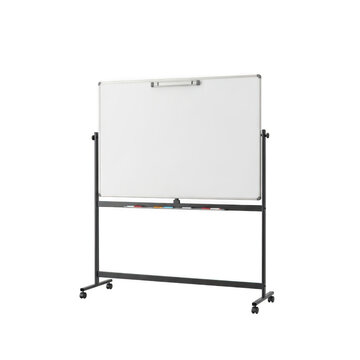 White portable standing office flip chart on wheels