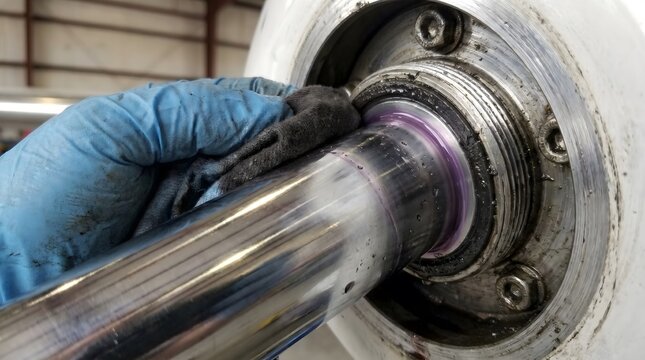 Aircraft Maintenance Cloth Inspection on Chrome Actuator Rod for Hydraulic Seal Check