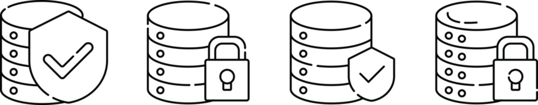 Database Security Icons Set Vector Illustration, Data Protection Backup Security and Cyber Security Line Art Design