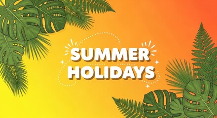 Obraz premium Summer holidays tropical leaf frame with orange gradient background for seasonal banner social media post and poster