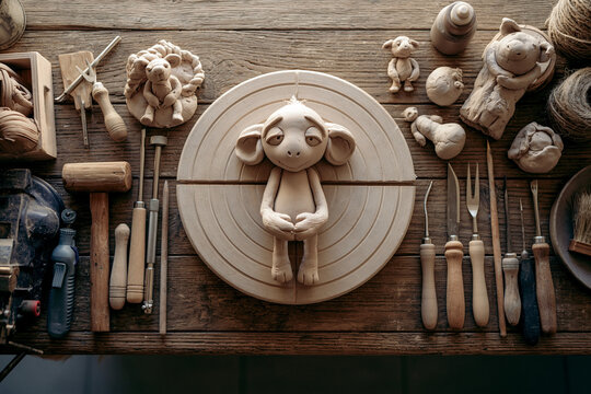 Handmade Clay Sculpture Design: Crafting Whimsical Character Figurines with Ceramic Tools in a Creative Studio Workspace