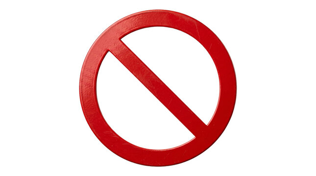 Red glossy prohibition sign with diagonal slash graphic design symbol isolated on transparent background.
