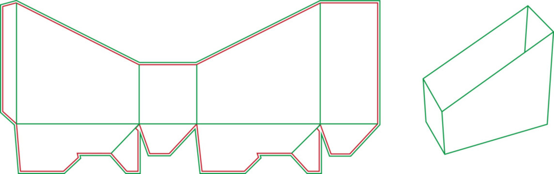 Packaging dieline design template for a sloped open box container (10 words)